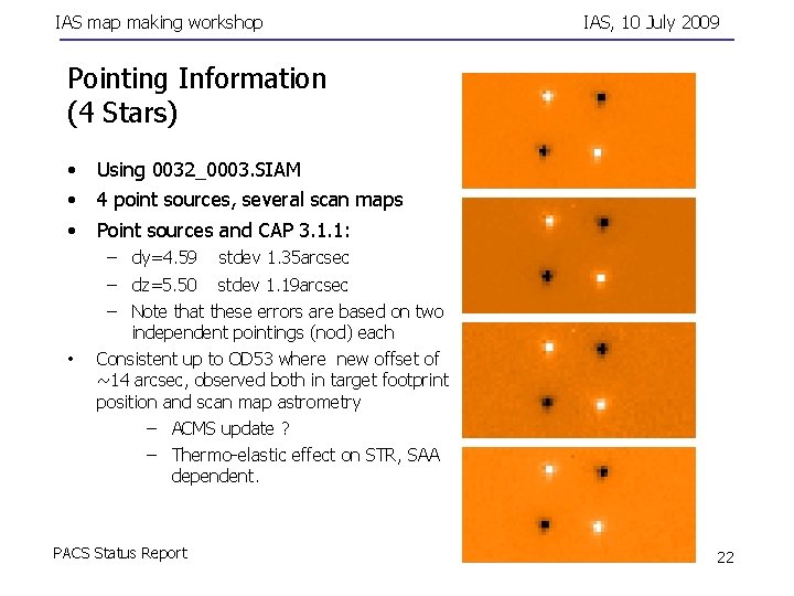 IAS map making workshop IAS, 10 July 2009 Pointing Information (4 Stars) • •