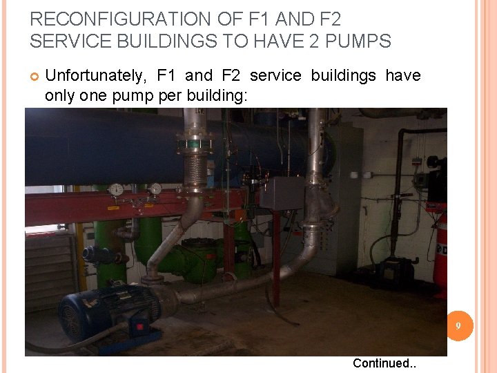 RECONFIGURATION OF F 1 AND F 2 SERVICE BUILDINGS TO HAVE 2 PUMPS Unfortunately,