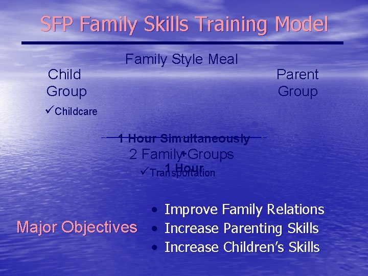 SFP Family Skills Training Model Child Group Family Style Meal Parent Group üChildcare 1