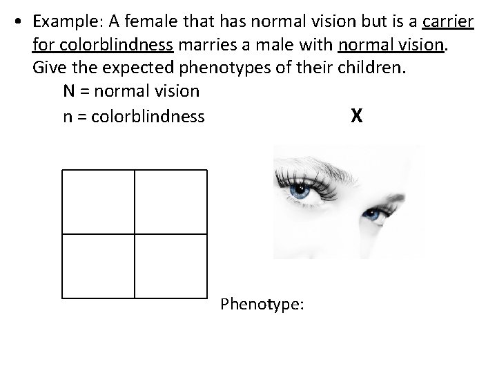  • Example: A female that has normal vision but is a carrier for