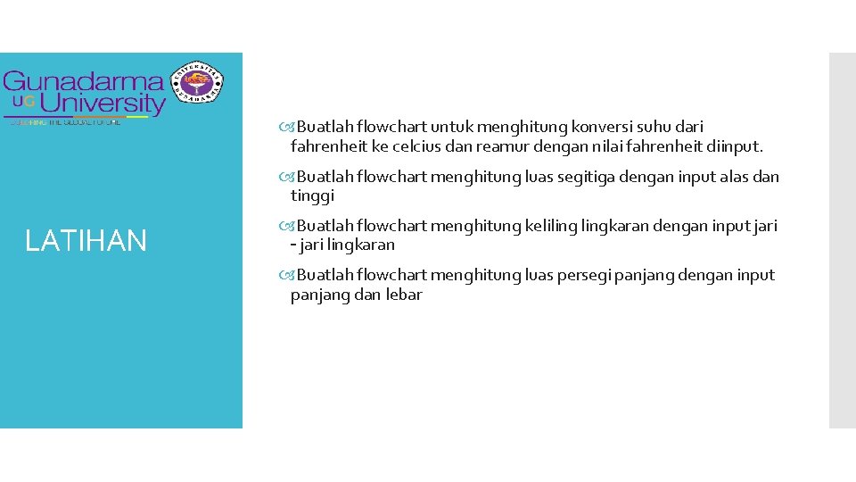  Buatlah flowchart untuk menghitung konversi suhu dari fahrenheit ke celcius dan reamur dengan