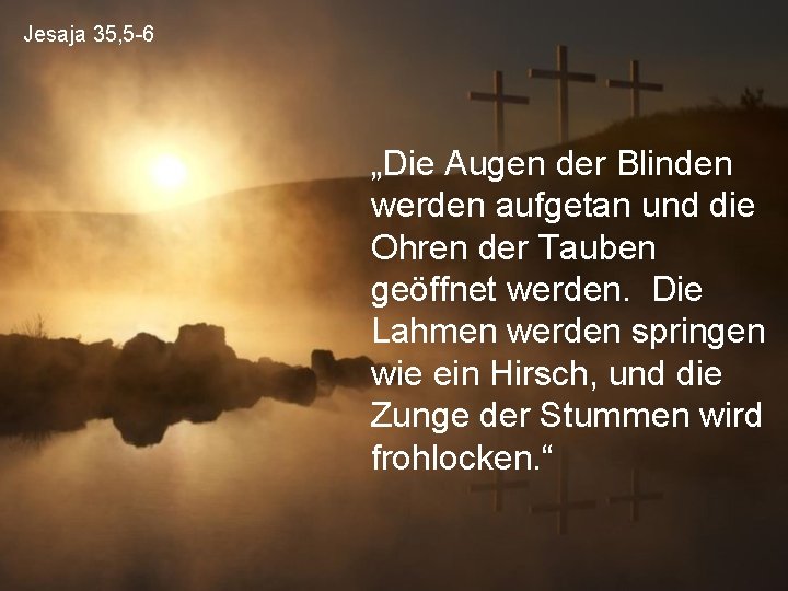 Jesaja 35, 5 -6 „Die Augen der Blinden werden aufgetan und die Ohren der