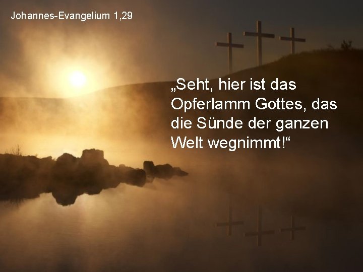 Johannes-Evangelium 1, 29 „Seht, hier ist das Opferlamm Gottes, das die Sünde der ganzen