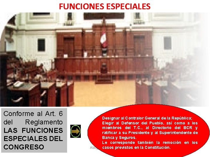 FUNCIONES ESPECIALES Conforme al Art. 6 del Reglamento LAS FUNCIONES ESPECIALES DEL CONGRESO 14/12/2021