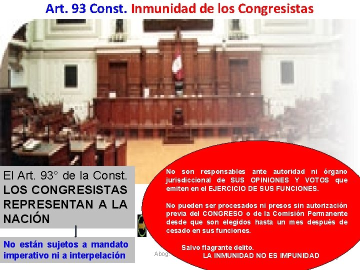 Art. 93 Const. Inmunidad de los Congresistas El Art. 93° de la Const. LOS