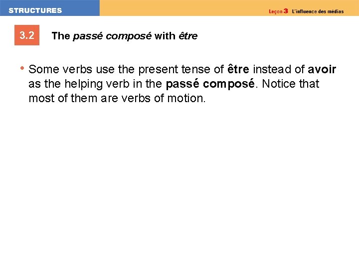 3. 2 The passé composé with être • Some verbs use the present tense