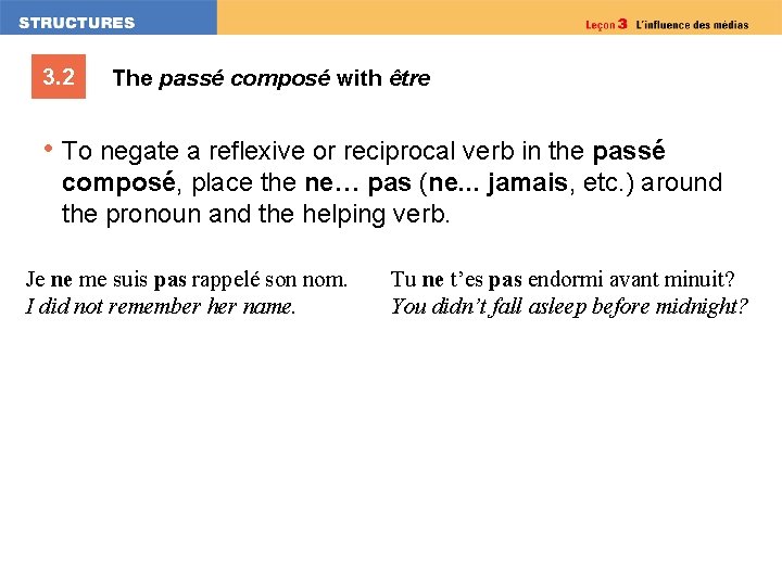 3. 2 The passé composé with être • To negate a reflexive or reciprocal