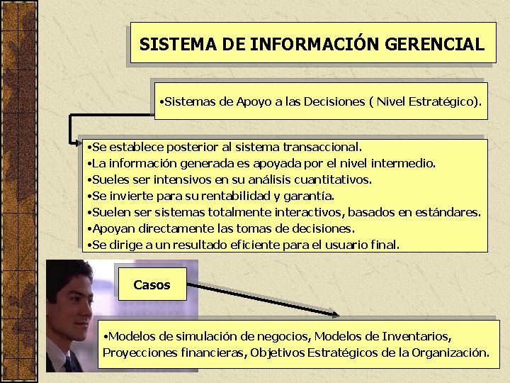 SISTEMA DE INFORMACIÓN GERENCIAL • Sistemas de Apoyo a las Decisiones ( Nivel Estratégico).