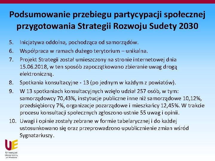 Podsumowanie przebiegu partycypacji społecznej przygotowania Strategii Rozwoju Sudety 2030 5. Inicjatywa oddolna, pochodząca od