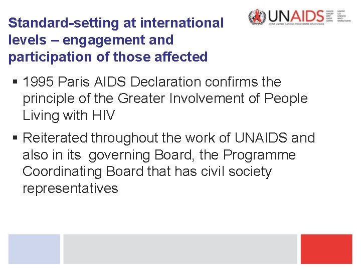 Standard-setting at international levels – engagement and participation of those affected § 1995 Paris