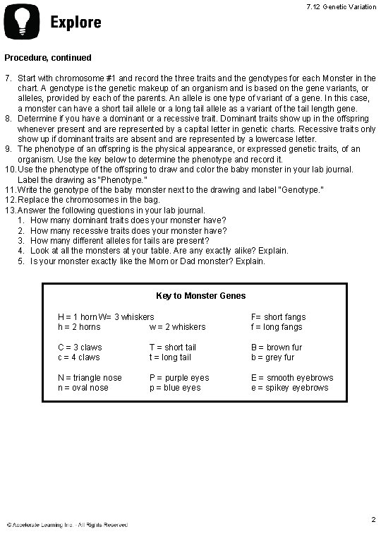 7. 12 Genetic Variation Procedure, continued 7. Start with chromosome #1 and record the