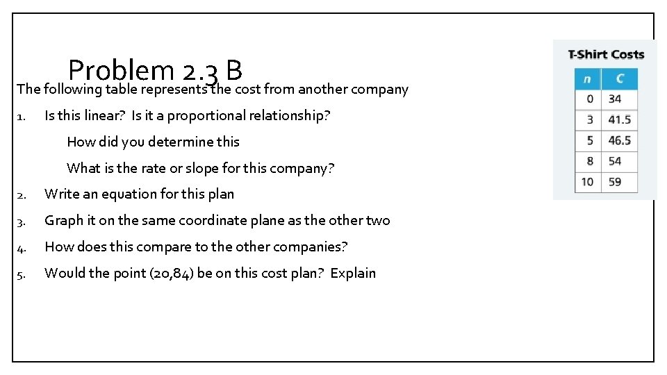 Problem 2. 3 B The following table represents the cost from another company 1.