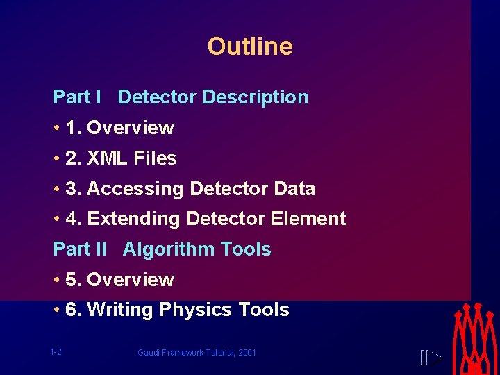 Outline Part I Detector Description • 1. Overview • 2. XML Files • 3.