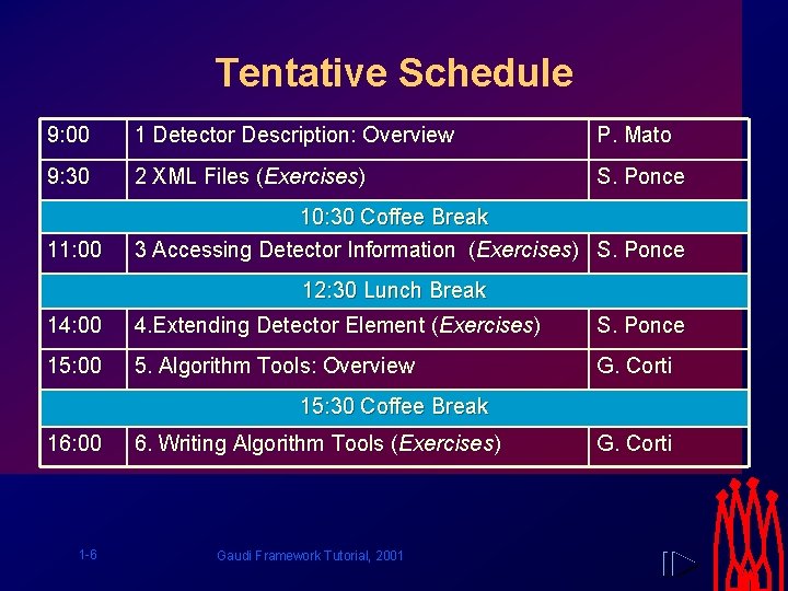 Tentative Schedule 9: 00 1 Detector Description: Overview P. Mato 9: 30 2 XML