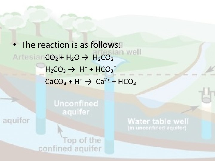  • The reaction is as follows: CO₂ + H₂O → H₂CO₃ → H⁺