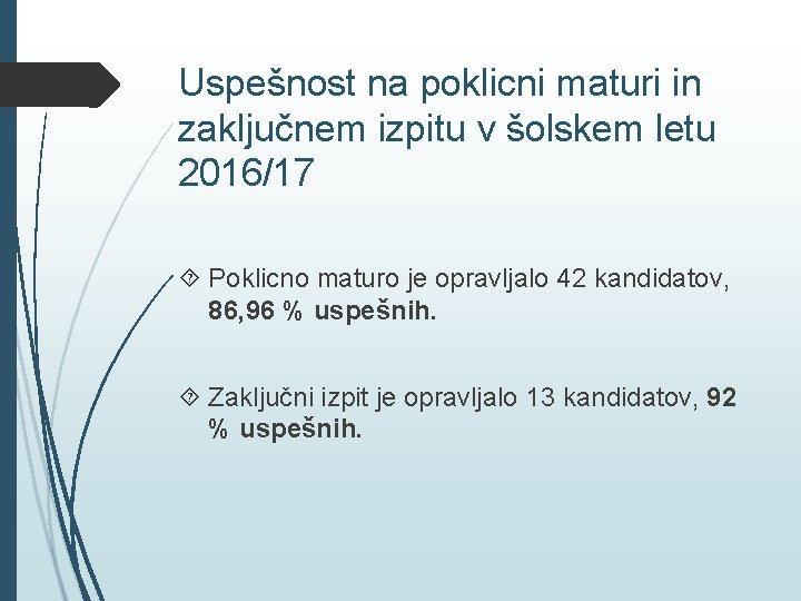 Uspešnost na poklicni maturi in zaključnem izpitu v šolskem letu 2016/17 Poklicno maturo je