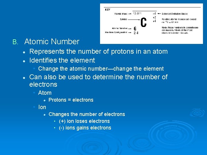 B. Atomic Number l l Represents the number of protons in an atom Identifies