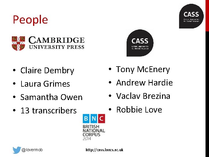 People • • Claire Dembry Laura Grimes Samantha Owen 13 transcribers @lovermob • •