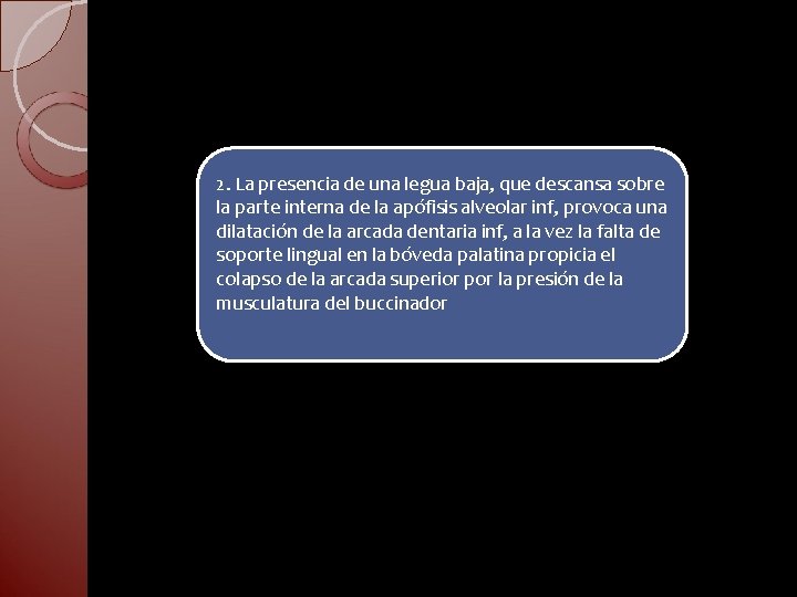 2. La presencia de una legua baja, que descansa sobre la parte interna de