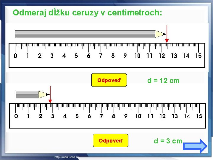 Odmeraj dĺžku ceruzy v centimetroch: Odpoveď d = 12 cm d = 3 cm