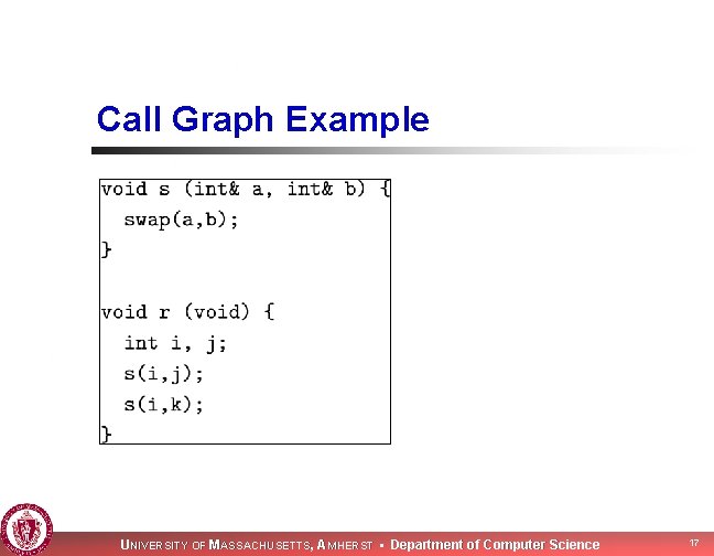 Call Graph Example UNIVERSITY OF MASSACHUSETTS, AMHERST • Department of Computer Science 17 