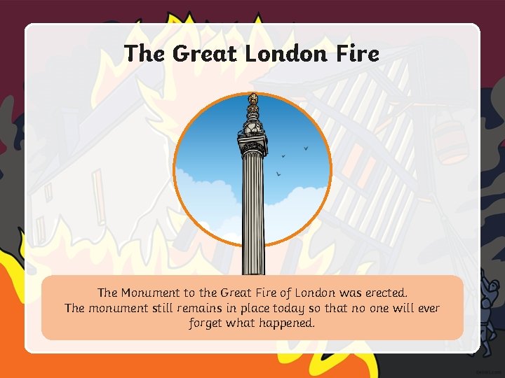 The Great London Fire The Monument to the Great Fire of London was erected.