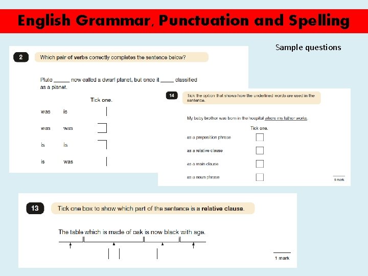 English Grammar, Punctuation and Spelling Sample questions 