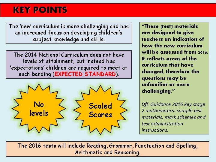 KEY POINTS The ‘new’ curriculum is more challenging and has an increased focus on