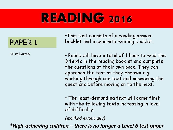 READING 2016 PAPER 1 60 minutes • This test consists of a reading answer