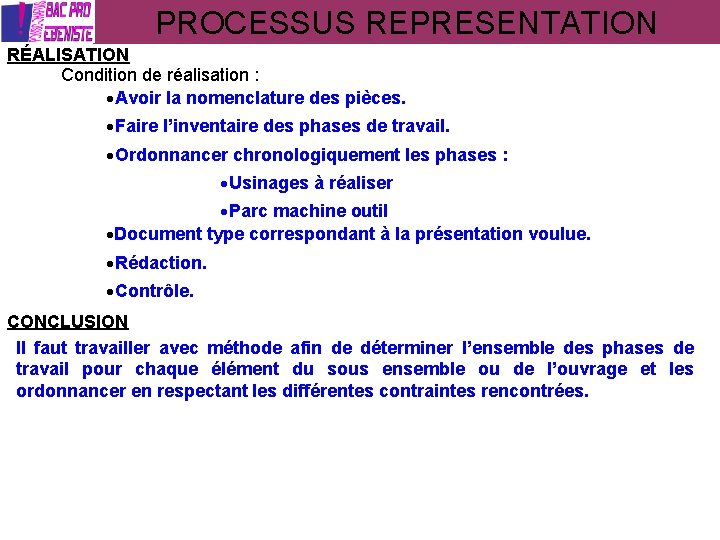 PROCESSUS REPRESENTATION FONCTION Le processus de fabrication appel