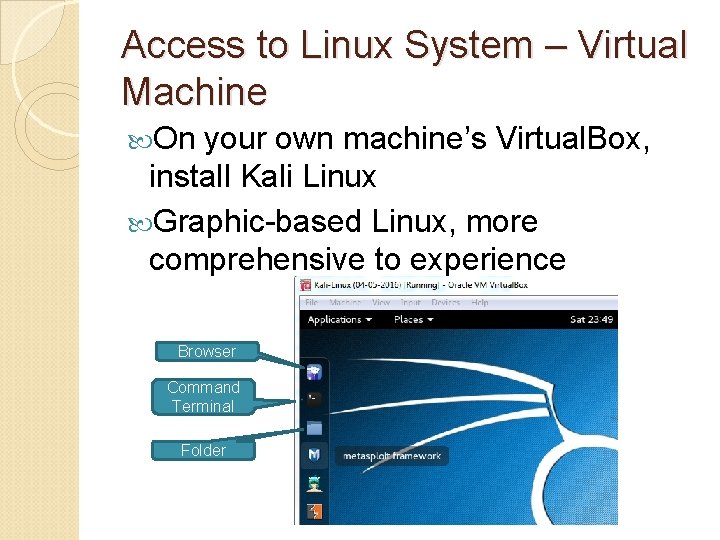 Access to Linux System – Virtual Machine On your own machine’s Virtual. Box, install