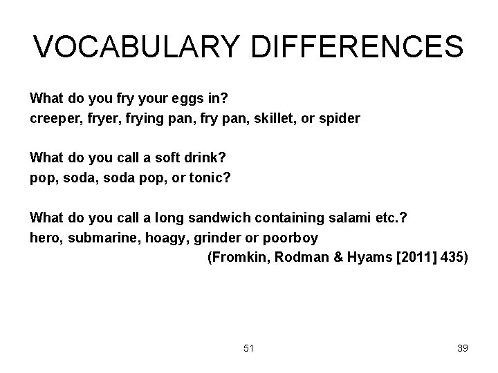 VOCABULARY DIFFERENCES What do you fry your eggs in? creeper, frying pan, fry pan,