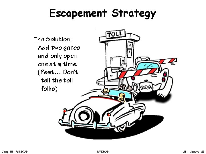 Escapement Strategy The Solution: Add two gates and only open one at a time.