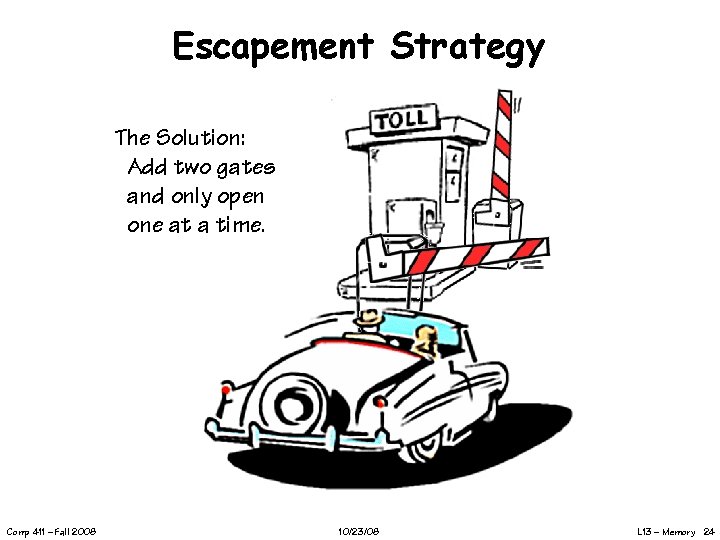 Escapement Strategy The Solution: Add two gates and only open one at a time.