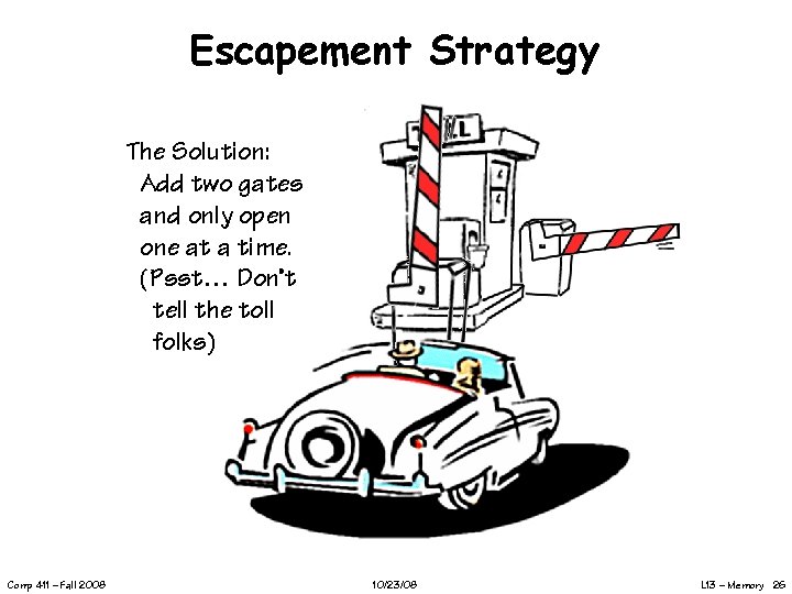 Escapement Strategy The Solution: Add two gates and only open one at a time.