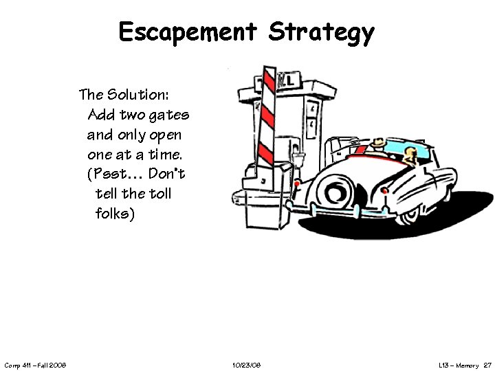 Escapement Strategy The Solution: Add two gates and only open one at a time.