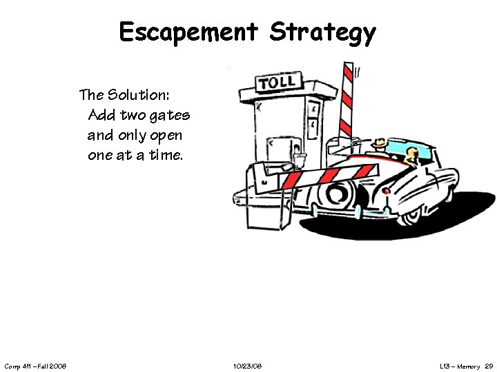 Escapement Strategy The Solution: Add two gates and only open one at a time.