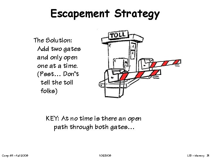 Escapement Strategy The Solution: Add two gates and only open one at a time.