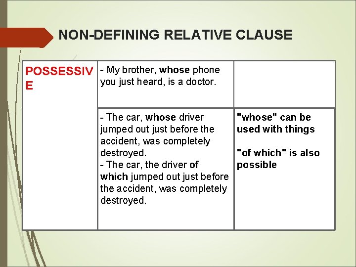 NON-DEFINING RELATIVE CLAUSE POSSESSIV - My brother, whose phone you just heard, is a