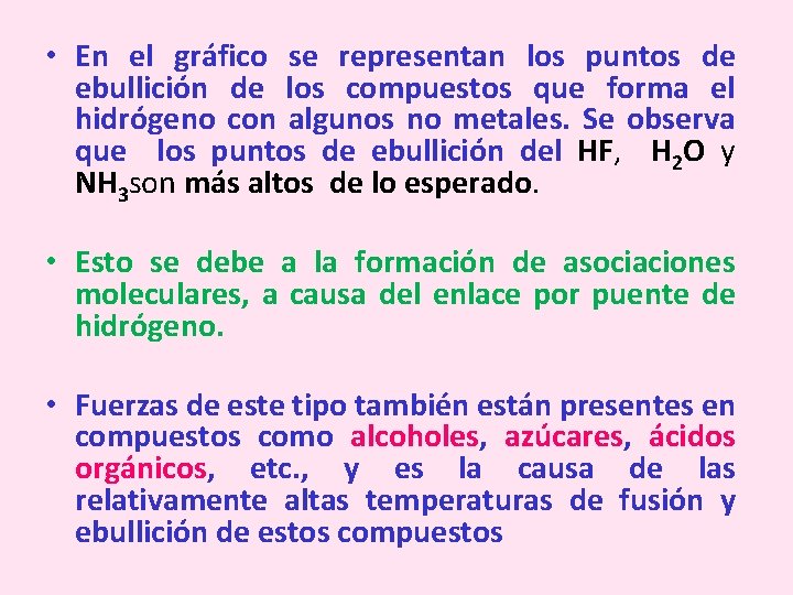  • En el gráfico se representan los puntos de ebullición de los compuestos