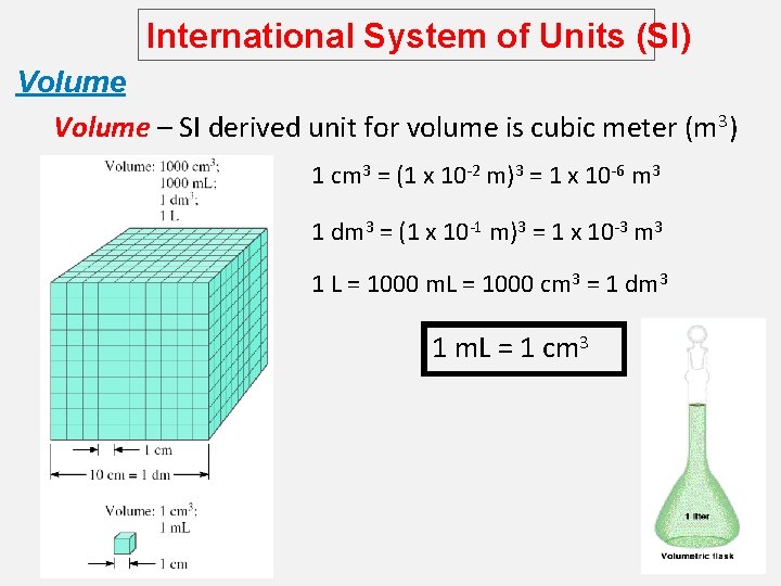 International System of Units (SI) Volume – SI derived unit for volume is cubic