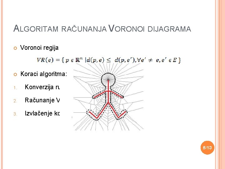 ALGORITAM RAČUNANJA VORONOI DIJAGRAMA Voronoi regija Koraci algoritma: 1. Konverzija rubova u elemente prostora