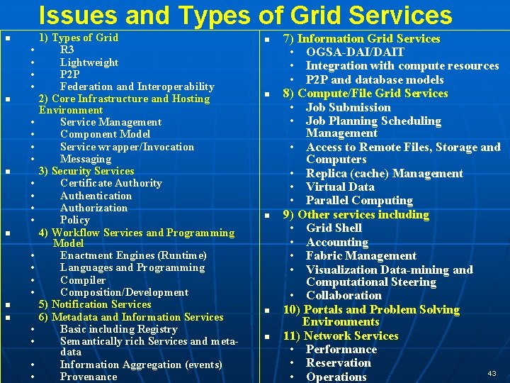 Issues and Types of Grid Services n • • • • n n •