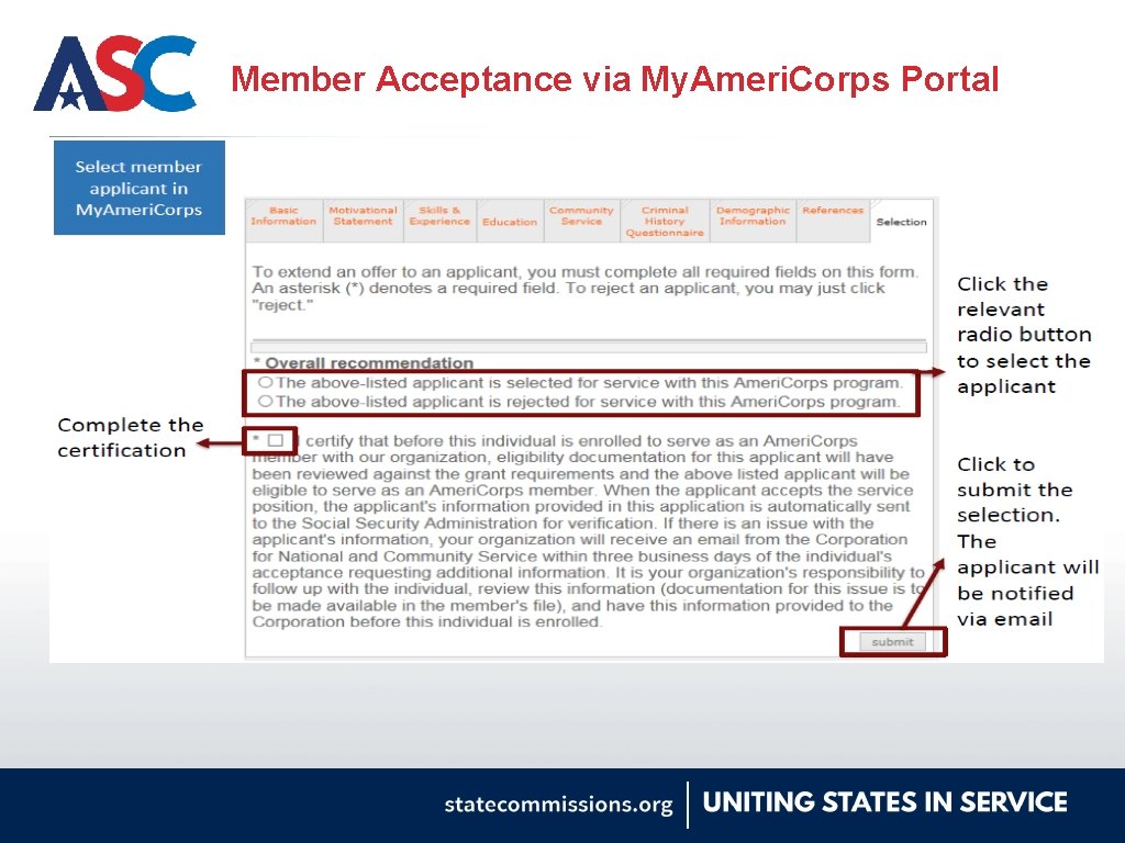 Member Acceptance via My. Ameri. Corps Portal 