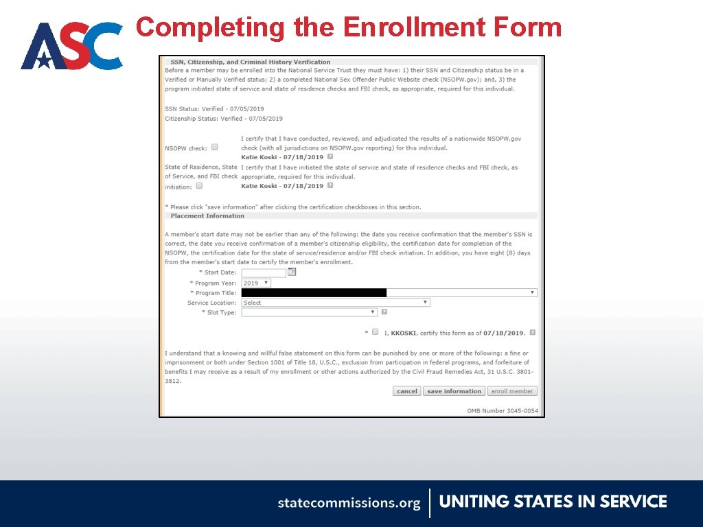 Completing the Enrollment Form 