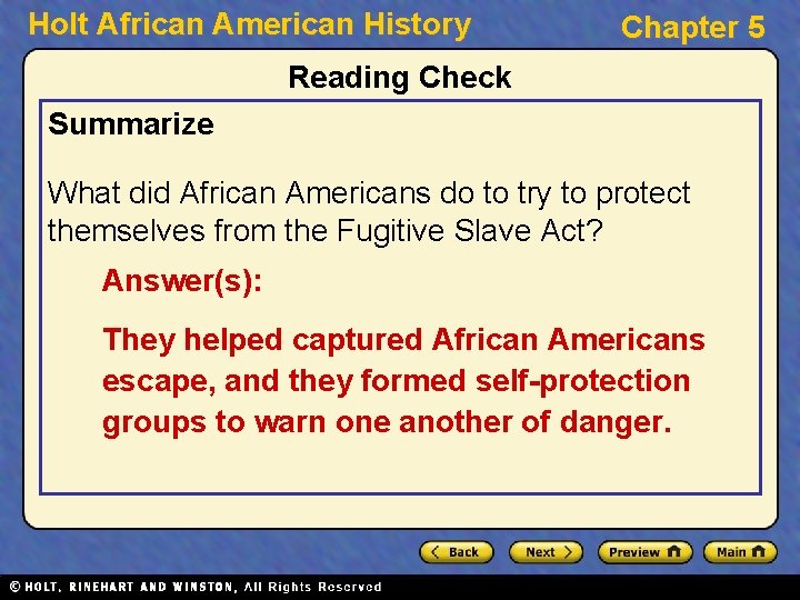 Holt African American History Chapter 5 Reading Check Summarize What did African Americans do