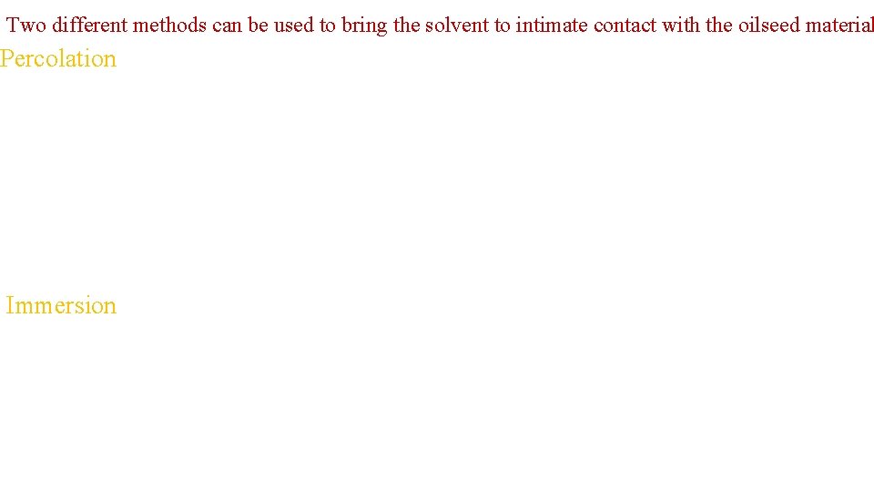 Two different methods can be used to bring the solvent to intimate contact with