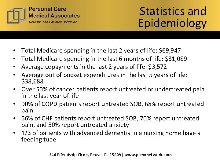 Statistics and What is Hospice? Epidemiology • • Total Medicare spending in the last