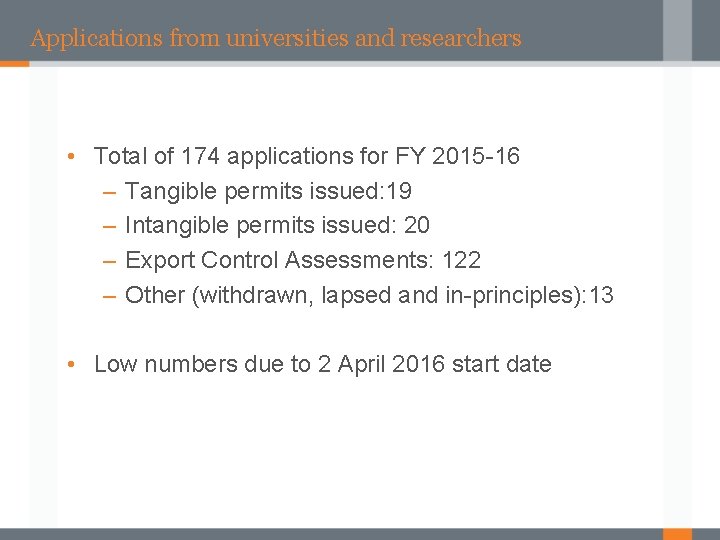 Applications from universities and researchers • Total of 174 applications for FY 2015 -16