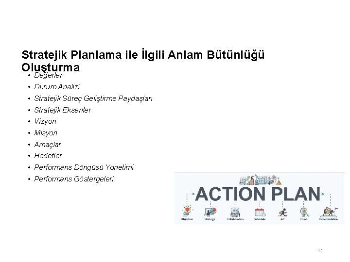 Stratejik Planlama ile İlgili Anlam Bütünlüğü Oluşturma • Değerler • Durum Analizi • Stratejik